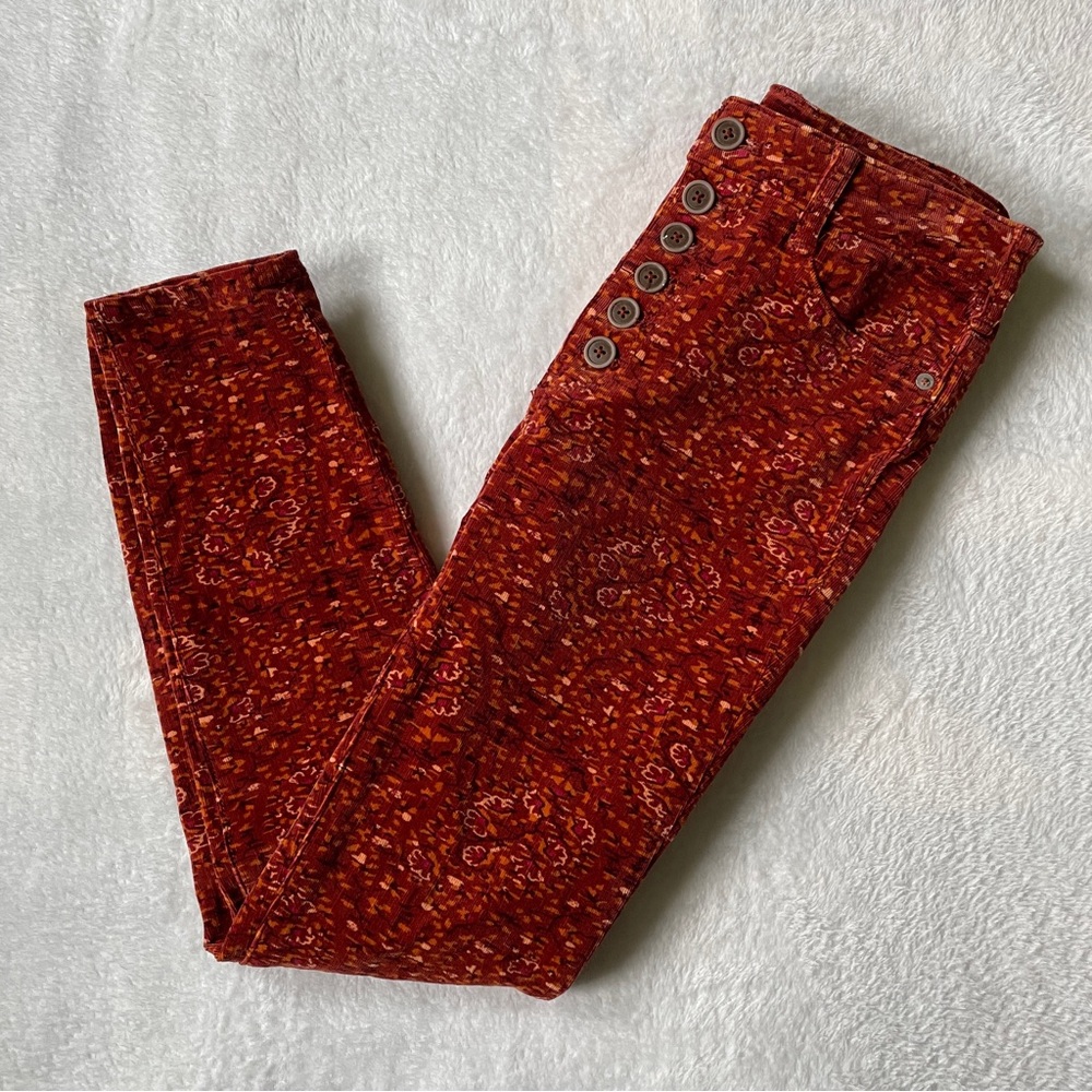 Anthropologie Pilcro Pants Women’s 27 Corduroy Skinny Orange Floral Boho